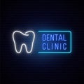 Shine neon text and tooth sign. Royalty Free Stock Photo