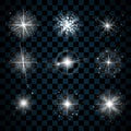 Shine stars with glitters and sparkles icons Royalty Free Stock Photo
