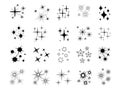 Shine stars shapes icons. Win symbols, black star sparkling, christmas stickers design. Isolated flat sparks, vintage