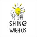 Shine with us. Banner for a recruitment ad, heading. Hiring, teamwork and personal growth concept