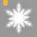 Shine white snowflake with glitter isolated on transparent background. Christmas decoration with shining sparkling light