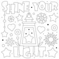 Shine your light. Coloring page. Vector illustration of a lantern and stars