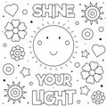 Shine your light. Coloring page. Vector illustration. Sun.