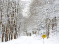 Shindagin Hollow State Forest seasonal access trail road entry in winter Royalty Free Stock Photo