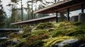 Luxurious Home Exterior Scene With Mossy Rocks And Serene Pastoral Scenes