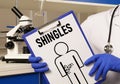 Shingles rash diagnosis is shown using the text. Consequences of Herpes zoster Royalty Free Stock Photo