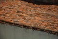 shingles on roof covered by moss and lichens Royalty Free Stock Photo