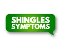 Shingles Symptoms - viral infection that causes a painful rash, medical text concept message bubble