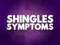 Shingles Symptoms - viral infection that causes a painful rash, medical text concept for presentations and reports