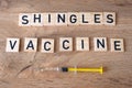 Shingles vaccine concept. Syringe on the table