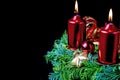 Shining Advent wreath on the black background. Royalty Free Stock Photo