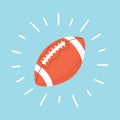 Shining american football ball. Rugby ball. Sport card. Hand drawn vector illustration