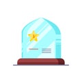Shining award prize with golden star and wood pedestal. Modern f Royalty Free Stock Photo