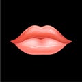 Shining beautiful female nude lips colored in pink lipstic color isolated vector illustration. Black background