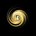 Shining bitcoin symbol, light splashes and sparks. Golden blockchain galaxy concept. Cryptocurrency symbol illustration
