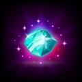 Shining blue diamond, gemstone, slot icon for online casino or logo for mobile game on dark background, vector