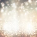 Shining blurred warm silver bokeh background with glitters and lights. Glowing silver white holiday banner for christmas, new year