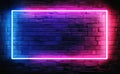 Shining on a brick wall background is a neon light frame, created through 3D rendering Royalty Free Stock Photo