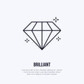 Shining brilliant illustration. Diamond jewelry flat line icon, gem stone store logo. Jewels luxury accessories sign