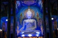 Shining Blue Buddha statue in Wat Rong Suea Ten temple in Thailand