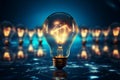 Shining bulbs ignite innovation, birthing creative ideas through technological brilliance