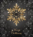 Shining Christmas Background with Shining Gold Snowflake. Merry Christmas card. Vector. Royalty Free Stock Photo