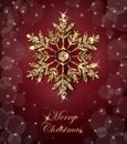 Shining Christmas Background with Shining Gold Snowflake. Merry Christmas card. Vector. Royalty Free Stock Photo