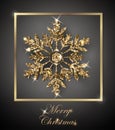 Shining Christmas Background with Shining Gold Snowflake. Merry Christmas card. Vector. Royalty Free Stock Photo