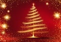 Shining Christmas Tree - Golden Glitter sparkling In The Red Background Royalty Free Stock Photo