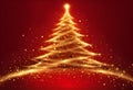 Shining Christmas Tree - Golden Glitter sparkling In The Red Background Royalty Free Stock Photo