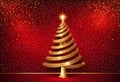 Shining Christmas Tree - Golden Glitter sparkling In The Red Background Royalty Free Stock Photo