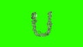 shining clear diamonds letter U on chroma key screen, isolated - object 3D rendering
