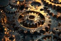 A shining cogwheel amidst metallic gears, symbolizing pivotal significance Royalty Free Stock Photo