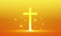 Shining cross, Riligious symbol, Glowing Saint cross. Religion cross bright vector illustration background. Yellow bright and