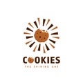 Shining crunchy bitten chocolate cookies cookie snack logo vector icon symbol in fun style