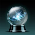Shining crystal ball on a dark background. Bright glowing crystal ball for fortune tellers.