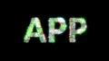 glowing cybernetic text APP on black - meta universe concept, isolated - object 3D rendering