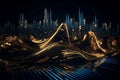 Shining Design: Champagne Gold and Navy Blue Wallpapers with Intricate Neon Lights in 8K HD