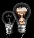 Light Bulbs with Plan and Action Concept Royalty Free Stock Photo