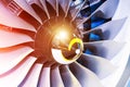 Shining engine jet large blades on an airplane turbine Royalty Free Stock Photo