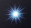 Shining flare with stars and sparkles isolated on dark transparent background.