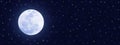 Shining Full Moon and Twinkle Stars in Dark Blue Night Sky Banner Royalty Free Stock Photo