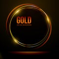 Shining gold circle light effect frame on black background: Vector illustration, eps 10. Royalty Free Stock Photo