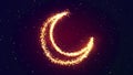 Shining gold particles creating a crescent moon shape Ramadan hilal symbol