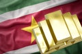 Shining golden bullions on the suriname flag