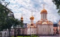 Photographic art picture of shining golden cupola of orthodox church of The Holy Trinity Saint Sergius Lavra