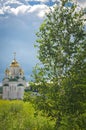 Shining golden domes of a Russian Orthodox Church in Barnaul Royalty Free Stock Photo
