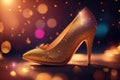 Shining golden high-heeled footwear shoe color background ai generative