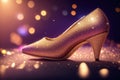 Shining golden high-heeled footwear shoe color background ai generative