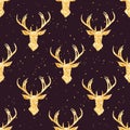 Shining golden reindeer seamless vector pattern